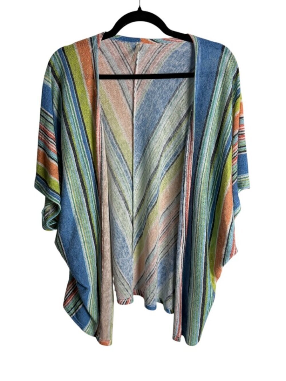 My Story Size L Open Front Colorful Stripe Knit Kimono Cardigan Beach Coverup